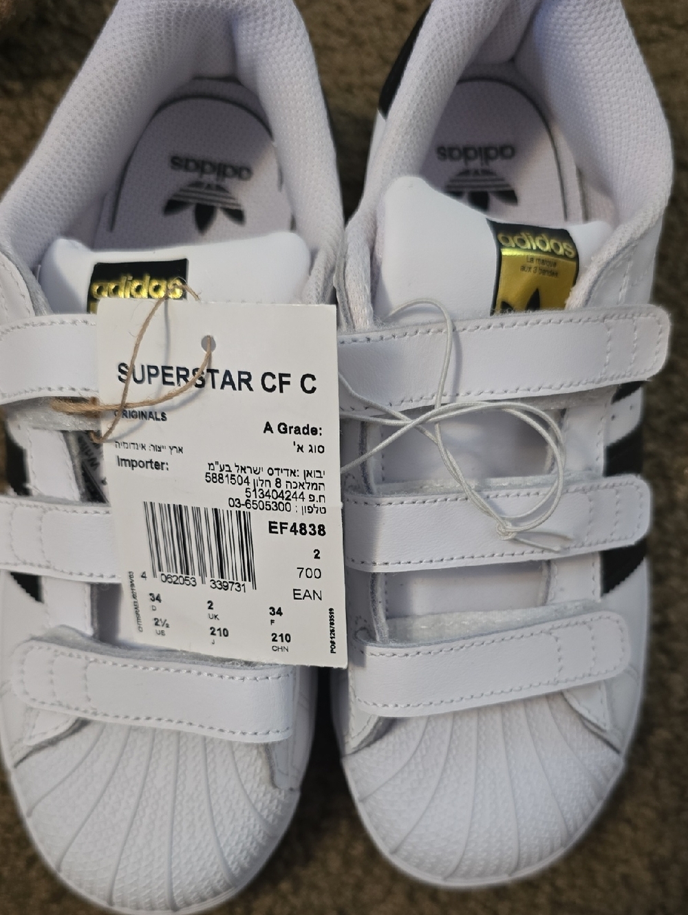 adidas Kids Superstar CF C Sneakers - White with Black and Gold Accents